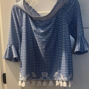 Cabana life Blue Striped Women's Top with Tassels